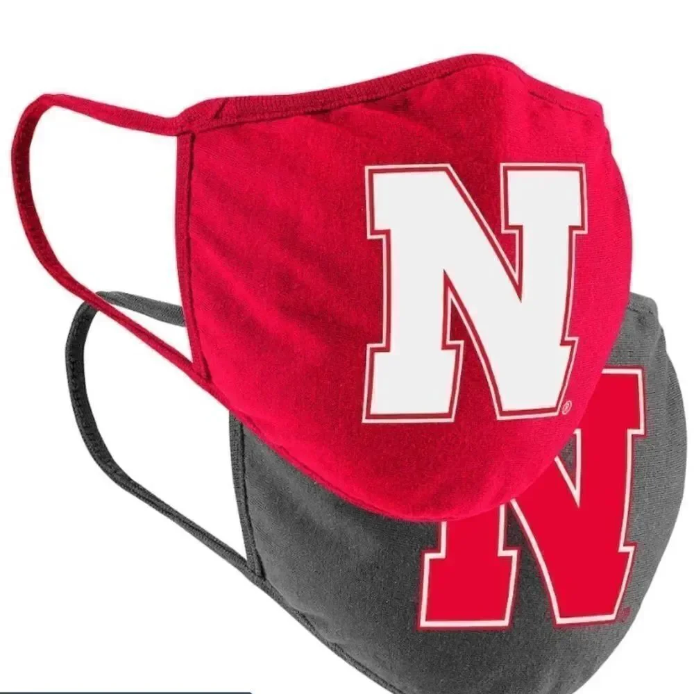 New in Package University of Nebraska Cornhuskers Face Covering Masks Set of 2